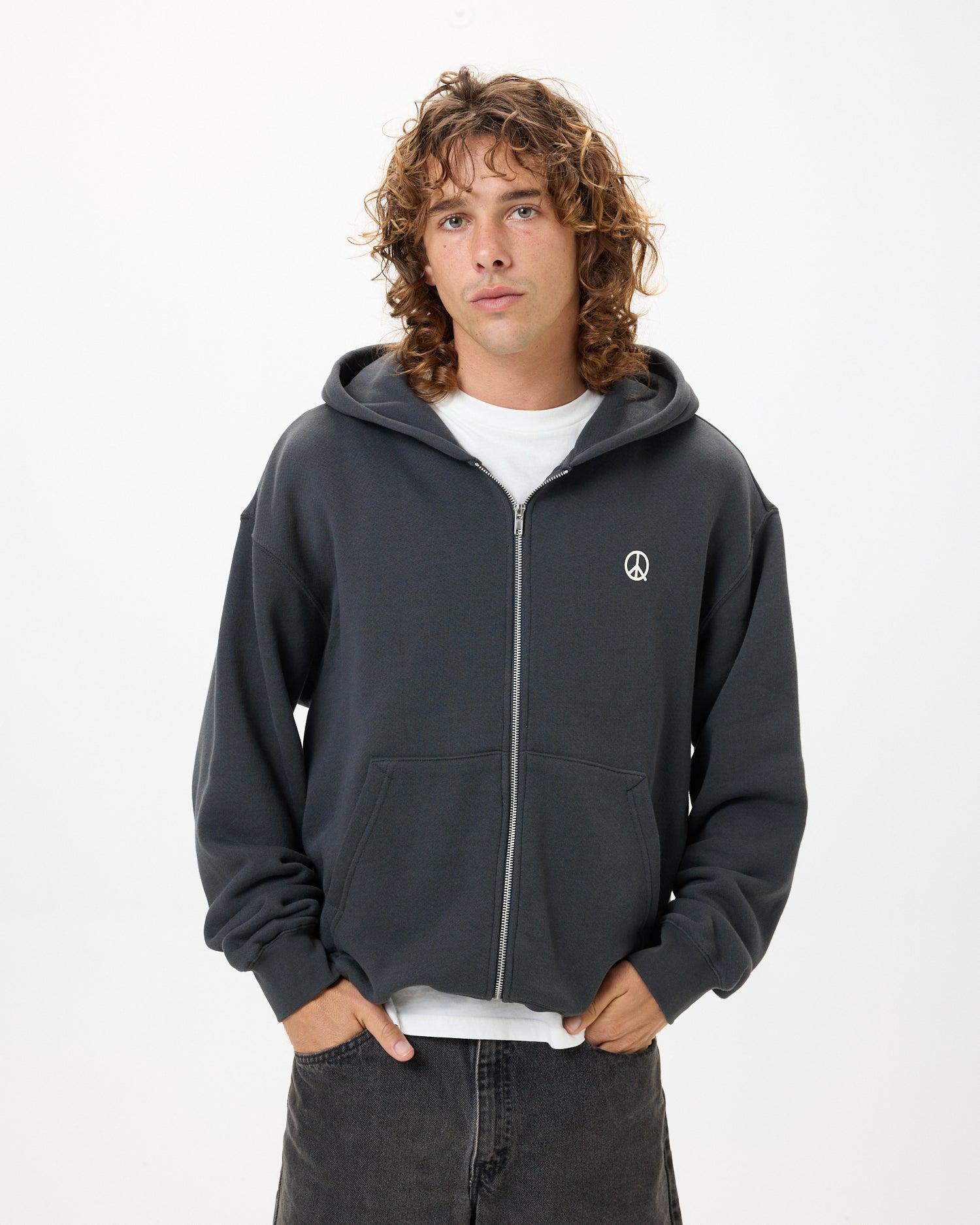 Wordmark Zip Up Hoodie - Black