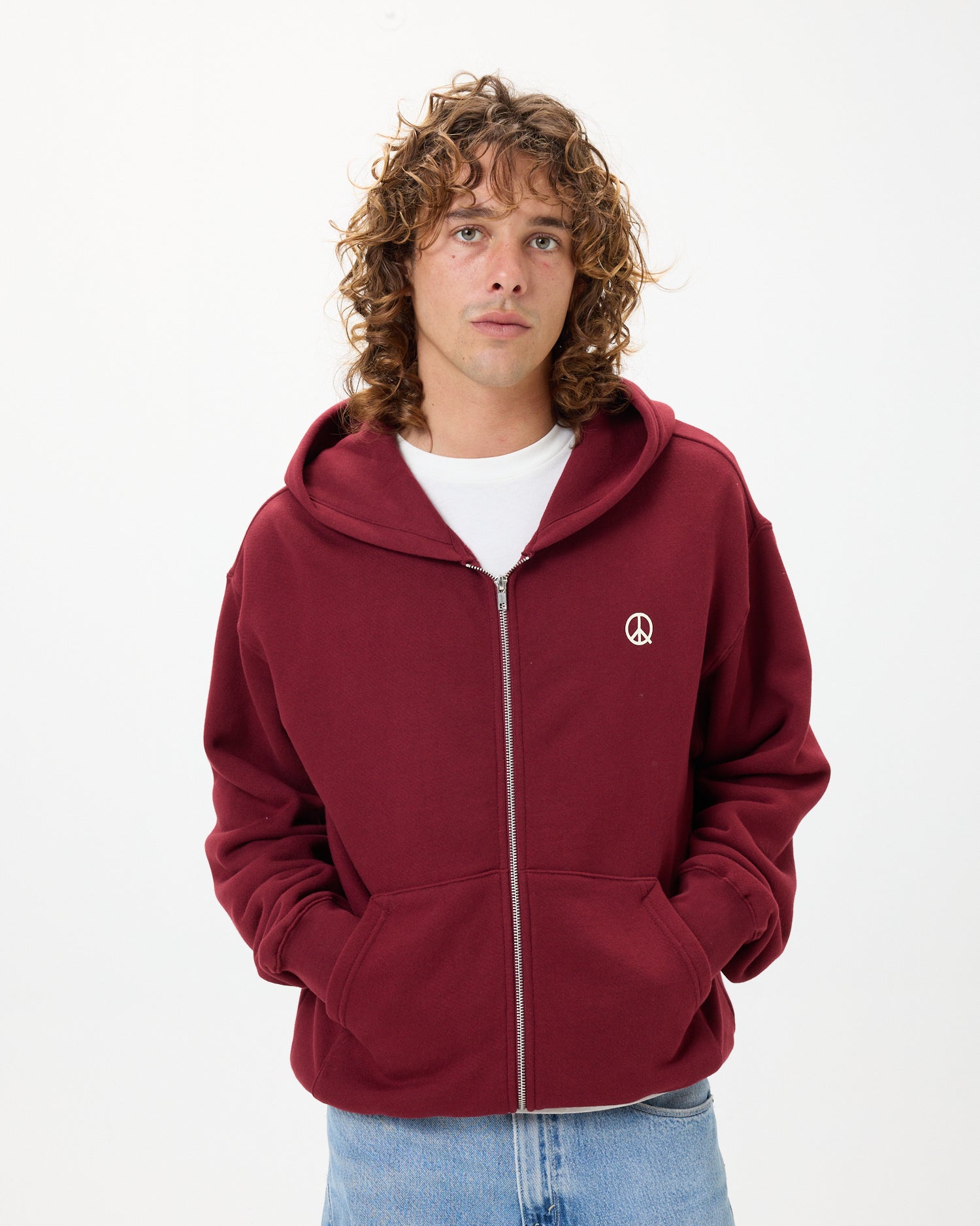 Wordmark Zip Up Hoodie - Burgandy